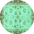 thumbnail image 1 of Ahgly Company Indoor Round Oriental Turquoise Blue Traditional Area Rugs, 7' Round, 1 of 4