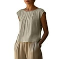 thumbnail image 5 of Mifsaly Cotton Linen Crop Tops Women Pleated Crewneck Summer Shirts Lightweight Breathable Beach Vacation Blouse Loose Casual Tshirts L, 5 of 9