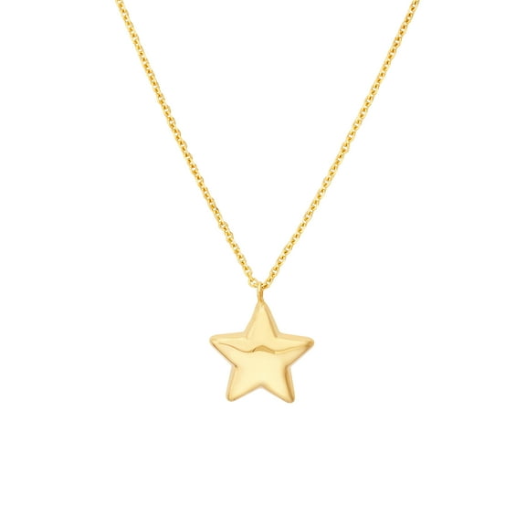 Honey Crush 14K Real Yellow Gold Puffed Star Necklace (12x12.5mm, 18-20in)