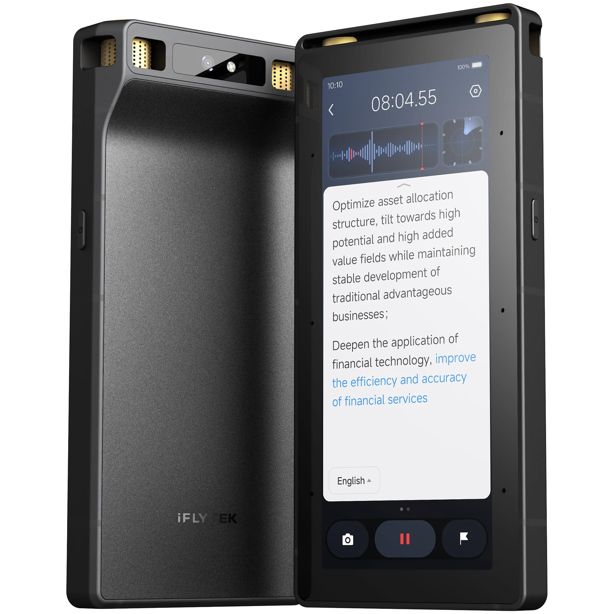 iFLYTEK S6 AI Voice Recorder with Real-Time Transcription, 8-Mic Long-Range Recording, AI-Powered Meeting Notes & Summaries, Translation Support for Meetings, Lectures & Interviews