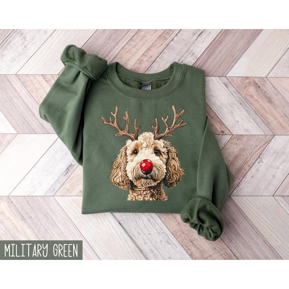 Reindeer Dog Sweater Shirt | Cute Holiday Puppy with Red Nose Graphic Sweatshirt
