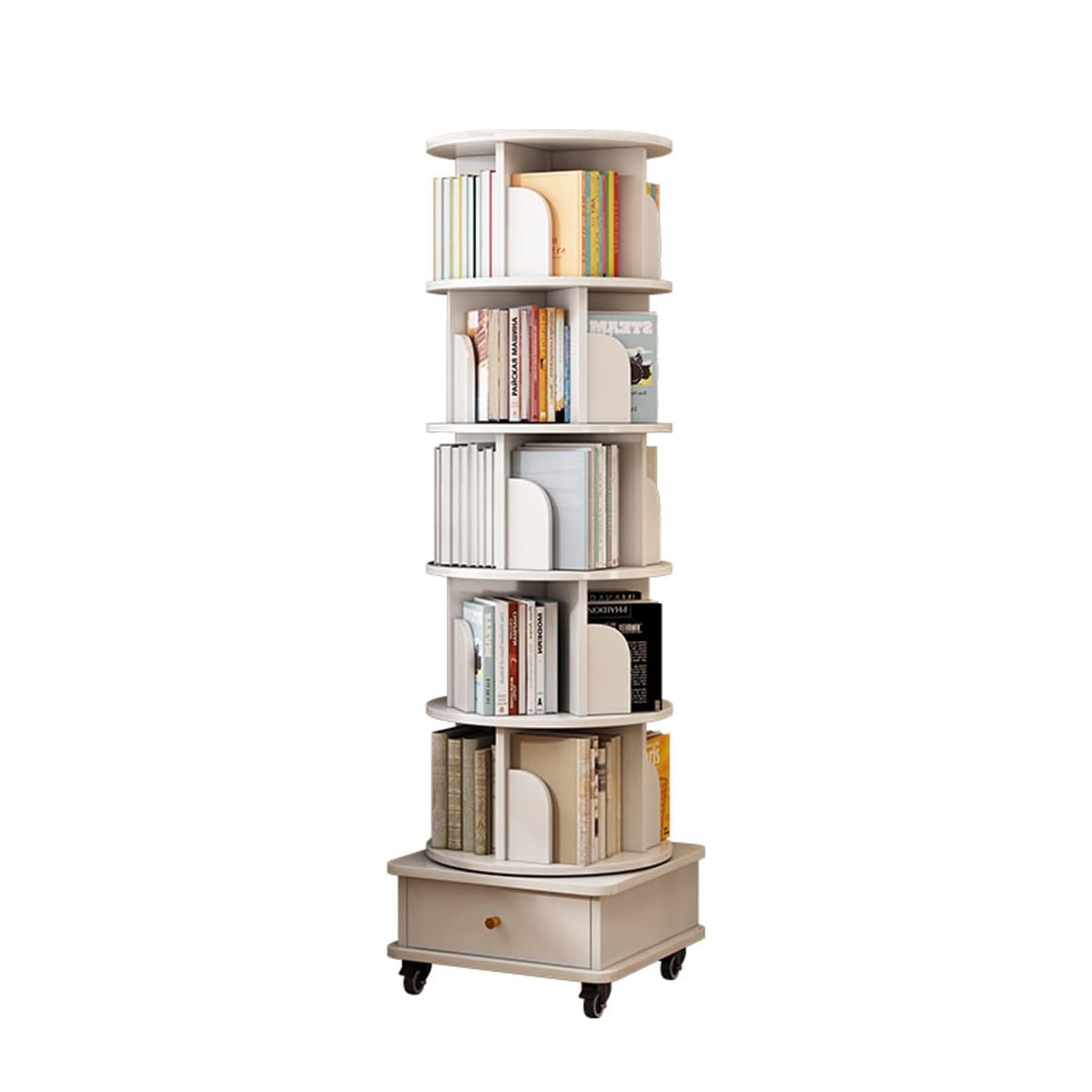 Homy Casa 5-Tier Rotating Bookshelf, Ideal for Cozy Bedroom or Living Room Reading Nook, White