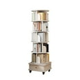 thumbnail image 6 of 6 Tier Rotating Bookshelf, 360° Spinning Display Shelf with Wheels and Drawer, Space-Saving Round Book Tower for Bedroom, Living Room, Office, Warm White, 6 of 11