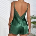 thumbnail image 6 of Bxsruta Women's Satin Cami Pajama Set V Neck Lace Trim Camisole Top Adjustable Spaghetti Straps Shorts Soft Breathable Comfortable Sleepwear Loungewear for Home Vacation Daily Wear, 6 of 7