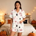 thumbnail image 5 of Womens Pajama Sets Satin Cozy Funny Pumpkin Print Fall Short‑Sleeve Halloween Pajamas for Women Set, 5 of 7