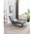 thumbnail image 2 of Tufted Velvet Chaise Lounge, Leisure Upholstered Sofa Couch with Acrylic Feet and Lumbar Pillow, Modern Upholstered Couch with Tufted Button for Living Room, Bedroom and Reading Room, Silver, 2 of 9