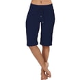 thumbnail image 3 of Loopsun Womens Summer Fashion Casual Solid Low Waist Slim Drawstring Button Knee Length Daily Wear Shorts with Pockets Dark Blue, XL, 3 of 5