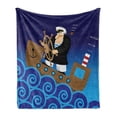 thumbnail image 1 of Nautical Soft Flannel Fleece Blanket, Captain on Ship with Wavy Ocean Cartoon Style Illustration Marine Adventure Design, Cozy Plush for Indoor and Outdoor Use, 70" x 90", Multicolor, by Ambesonne, 1 of 6