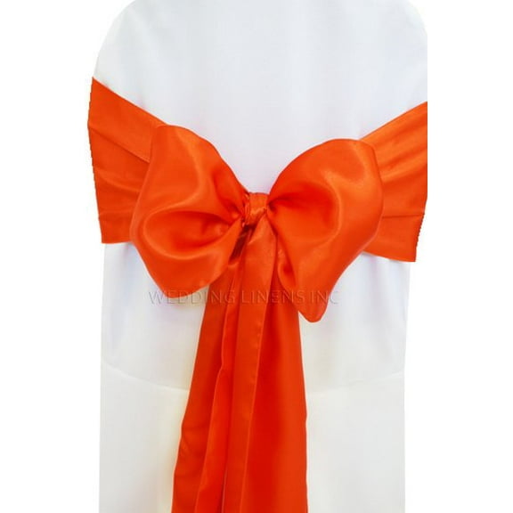 Wedding Linens Inc. (10pcs) 8" x 108" Satin Chair Sashes Chair Sash Bow ties for Wedding Party Catering Banquet Decoration Events - Orange