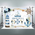 thumbnail image 3 of Ahoy It's A Boy Backdrop for Boys Nautical Ocean Lighthouse Ship Anchor Baby Shower Background Seagull Coral Seashell Starfish Conch Baby Shower Party Decorations Banner Photo Booth Props, 3 of 6