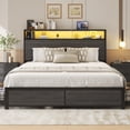 thumbnail image 4 of Fluest Queen Bed Frame with 2-Tier Headboard,Metal Support,USB Port & LED Light, 4 Storage Drawers, Grey, 4 of 7