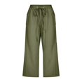 thumbnail image 5 of TRUBKH Linen Pants Women Flowy Gauze Wide Leg Linen Pants Plain Drawstring Trousers Comfort Resort Wear Gaucho Pant Palazzo Pants Paperbag Pant Baggy Linen Pants Vacation Beach Trousers Green S, 5 of 7