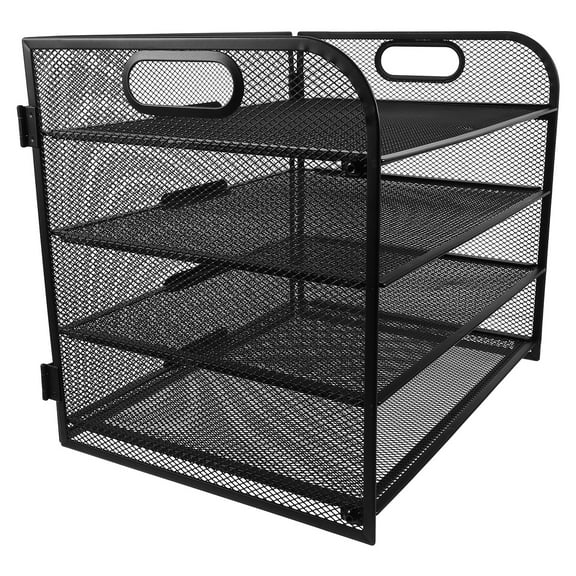HOMEMAXS 4-tier Desktop File Organizer Paper Organizer File Sorter Organizer With Handle Metal Mesh Storage Box Desk Drawer For Organizing Papers Files Office Supplies Black