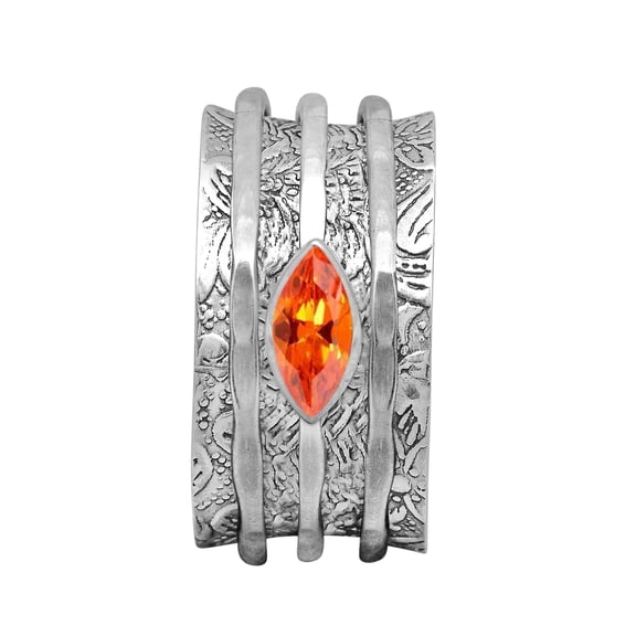 Mooneye 6X3mm Marquise Orange Cz 925 Sterling Silver Meditation Anxiety Unisex Spinner Ring