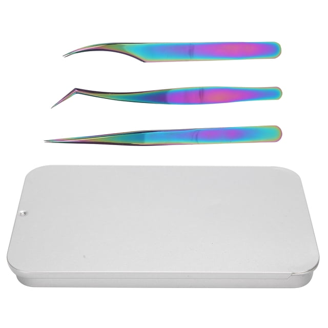 Juego de pinzas rectas y curvas de 3 piezas para injerto de pestañas, kit profesional de extensión de pestañas