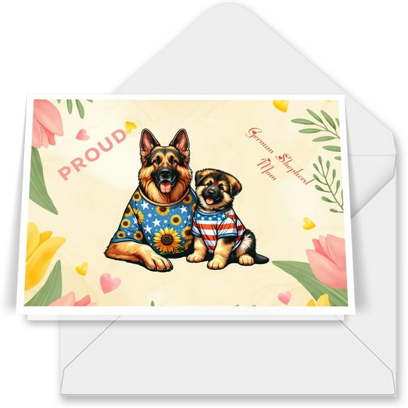 Happy Mother's Day Proud German Shepherd Mom Gsd 7x5in Folded Greeting Card Alsatian Dog Lover Gifts Single Note Card with Envelope - 03003