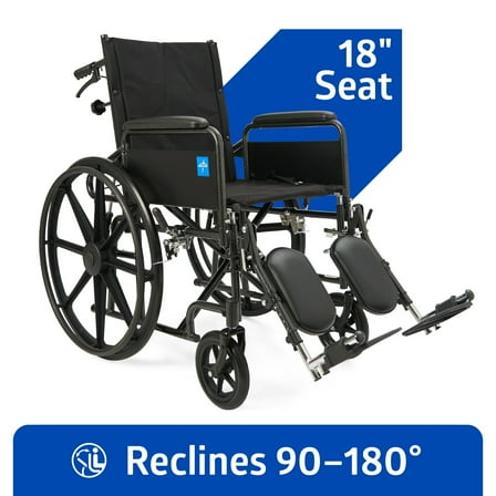 Medline 18" Reclining Wheelchair with Full-Length Armrests and Elevating Legrests, Reclines 90-180 Degrees, 300 lb Weight Capacity