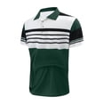 thumbnail image 2 of Men's Polos Striped Colorblock Golf Shirt 3-Button Collared Business Casual Summer Blouses Tops Big and Tall (5XL, Green-Striped), 2 of 6