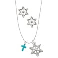 thumbnail image 1 of Delight Jewelry Silvertone Small Teal Crystal Cross Silver tone Snowflake Charm Necklace and Stud Earrings, 1 of 4