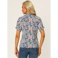 thumbnail image 4 of DARING DIVA Women's Floral Ruffled Neck Short Sleeves Top Blouse S Black Purple, 4 of 6
