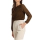 thumbnail image 4 of INSPIRAR CHIC Blusa de gasa para mujer con cuello de ojal, mangas de patchwork, elegante top de trabajo M Marrón oscuro, 4 of 6