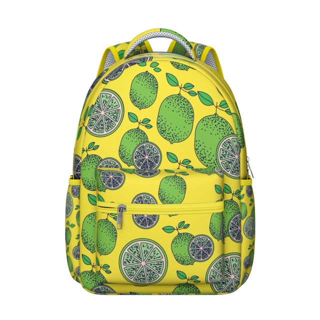 Bright Lemon Students Backpack Cute Yellow Fruit School Bag with Vintage Floral Design, Comfortable and Durable