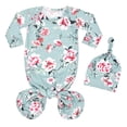 thumbnail image 2 of WIBACKER Baby Girls Boys Nightgowns Milk Silk Sleeper Bag Newborn Coming Home Outfits Floral Knotted Gown with Hat, 2 of 5