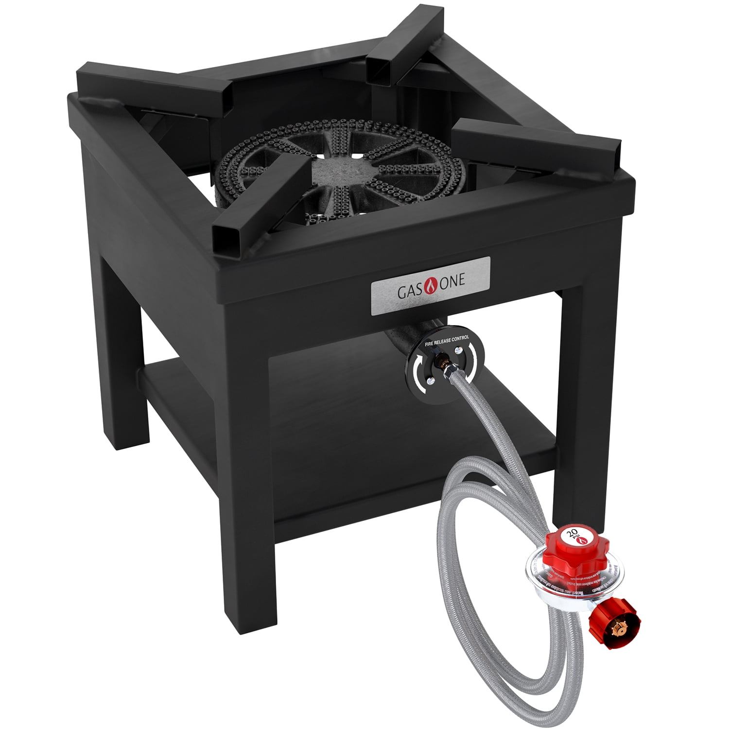 GasOne B-5350-RED Rugged Propane Burner Outdoor Cooker With 0-20 PSI Regulator with Pressure Gauge