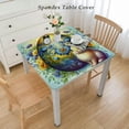 thumbnail image 2 of nygtbtfer Table Cloth, Fitted Tablecloths with Elastic Edge, Wipeable Table Cover for Kitchen Wedding Yellow Blue Flower Leaves, 2 of 7