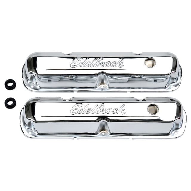 Edelbrock Valve Cover 4495 Signature; Chrysler LA Small Block 5.2L-5.9L/318-360 Cubic Inch; 3.2 Inch Overall Height; Perimeter Bolt; With Oil Fill Hole; With Breather Hole; With Baffles