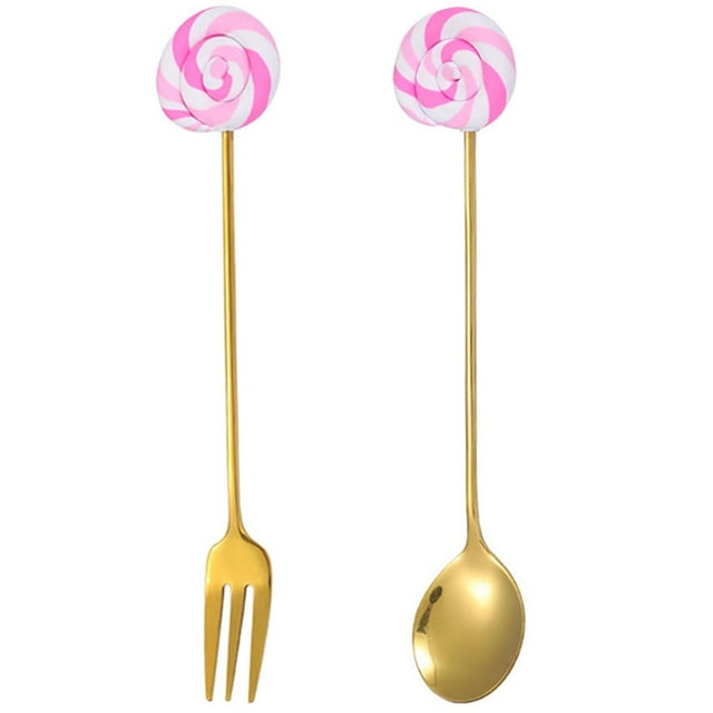 Coofit Dessert Spoon Stainless Steel Decorative Serving Spoon Stirring Spoon with Fork