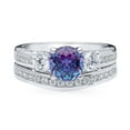 thumbnail image 2 of BERRICLE Sterling Silver 3-Stone Wedding Engagement Rings 1.25 Carat Purple Aqua Round Cut Cubic Zirconia CZ Kaleidoscope Ring Set for Women, Rhodium Plated Size 7.5, 2 of 17
