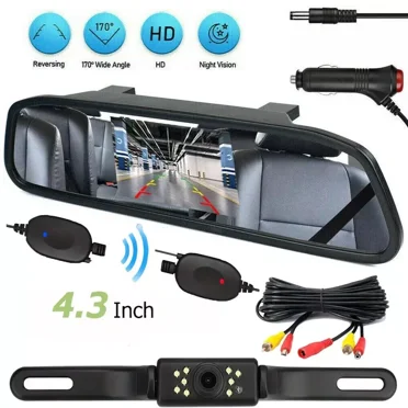 Wireless Car Backup Camera Rear View System Night Vision   4.3" Mirror Monitor