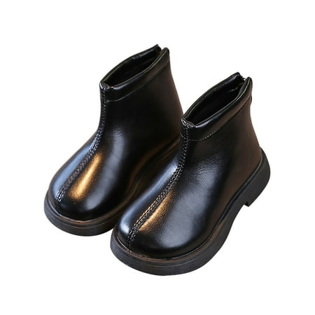 

UKAP Kids Booties Outdoor Leather Boot Low Heel Ankle Boots Casual Shoes Girls Boys Back Zipper Waterproof Black 9toddlers