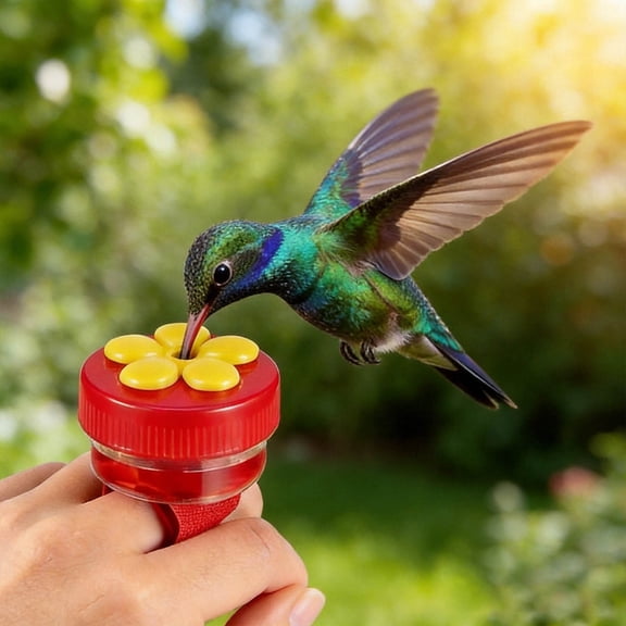 4 Pcs Hummingbird Hand Feeder Ring With Adjustable Strap Flower Shape Plastic Outdoor Bird Water Nectar Dispenser For Garden Patio 2.0x1.6 Inch