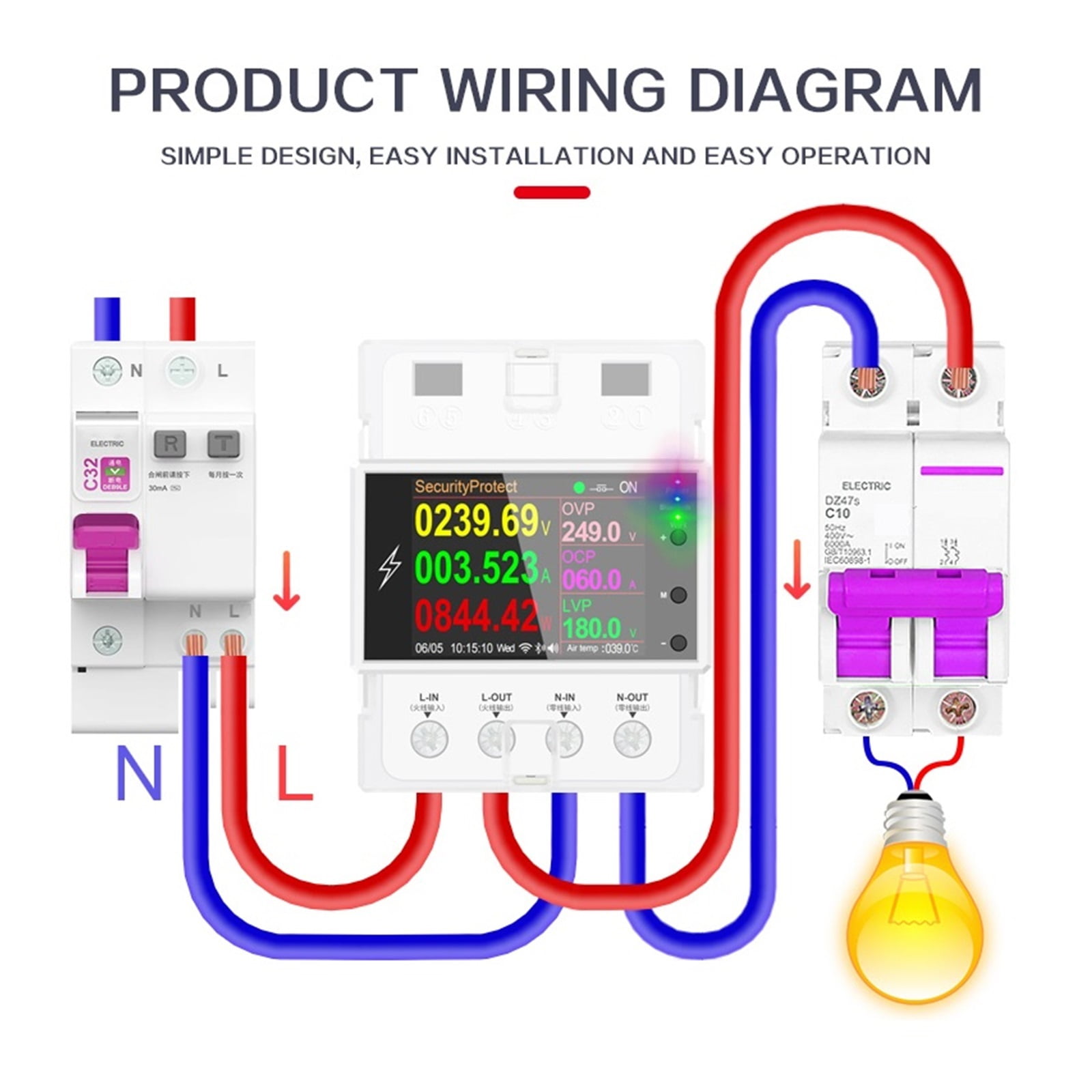 AT4PW 100A Tuya WIFI Din Rail Smart Switch Remote Control Digital Power Energy Volt Amp Kwh Frequency Factor Meter Smart Energy Meter Timer ,Overload Protection