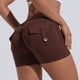 thumbnail image 1 of Pantalones cortos de fitness, pantalones deportivos de yoga para mujer, de verano, color melocotón, con bolsillo en la cadera, cintura alta, ropa de yoga de secado rápido, pantalones color melocotón, 1 of 4