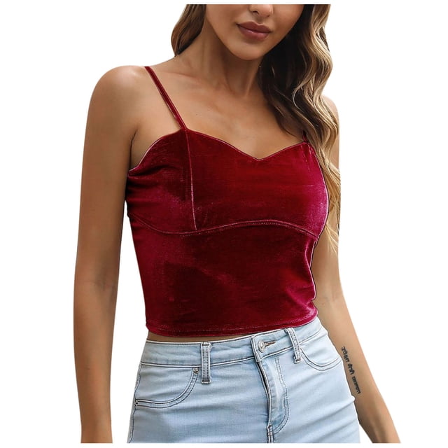 Timegard Camisole pour Femmes à Col en V à Bretelles Spaghetti Courte Confortable pour Sorties T-Shirt Camisole Mode d'Été