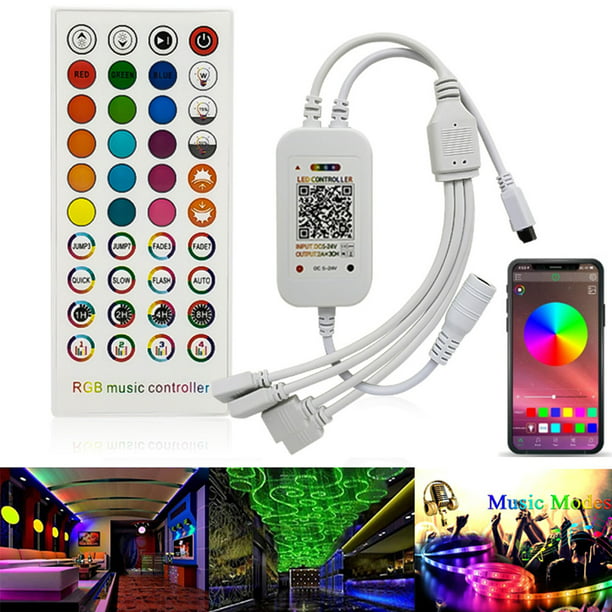Light Controller,4-Port Bluetooth Control with APP Control and Music Sync LED Controller to Update RGB Strip, Smart Bluetooth RGB Controller with IR Remote -