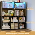 thumbnail image 6 of Bunk Bed Twin Over Twin with 6 Large Fabric Drawers,4 Wooden Storage Bookshelf, Metal Bunk Bed Low Loft Bed with LED Lights,Safety Ladder,Guardrail, Space Saving,Brown, 6 of 13