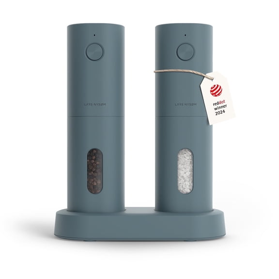 LARS NYSØM Electric Salt and Pepper Grinder Set I Automatic Salt and Pepper Mills with Adjustable Ceramic Grinder I USB Rechargeable Electric Spice Mill Set (Stone Blue)