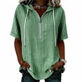 thumbnail image 2 of LEKWK Striped Casual Shirts for Women Hooded Short Sleeve Zipper Tunic Shirts Loose Fit Breathable Comfy Summer Tops Fashion Beach Vacation Daily Wear, 2 of 6