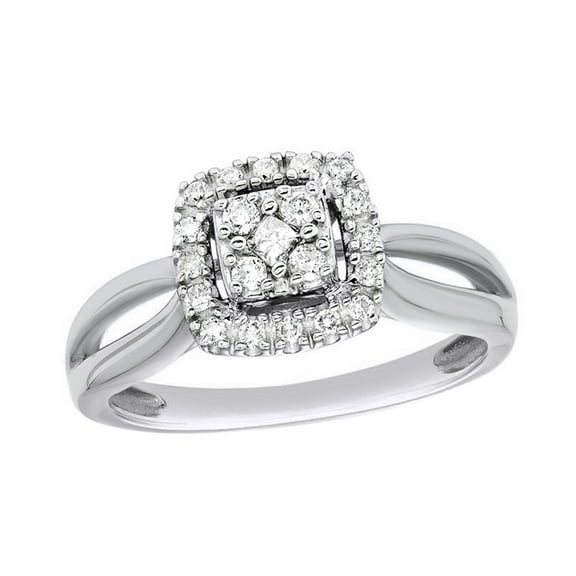 AFFY White Natural Diamond Square Halo Ring In 10k White Gold (0.25 Cttw)