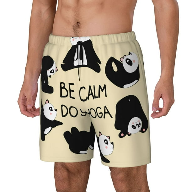 Balery Panda Doing Yoga Bañador para hombre, shorts de playa de secado rápido con entrepierna y forro de compresión-Small