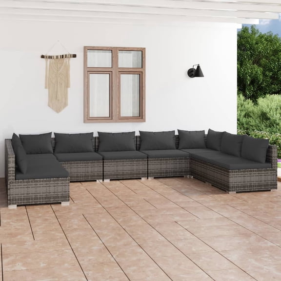 vidaXL 9 Piece Patio Lounge Set with Cushions Poly Rattan Gray