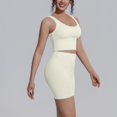 thumbnail image 5 of Telankuip Two Piece Workout Sets for Women Tummy Control Cropped Scoop Neck V-Back Sports Tank Tops Matching High Waisted Yoga Althetic Shorts Solid Color Basic Sports Outfits Beige S, 5 of 6
