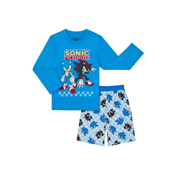 Sonic Boys Long Sleeve Sleep Top and Shorts Pajama Set, 2-Piece, Sizes 4-12