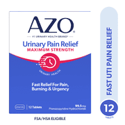 AZO Urinary Pain Relief Maximum Strength Tablets, Promotes Fast Relief for UTI Pain, Burning & Urgency, FSA/HSA Eligible, 12 Count