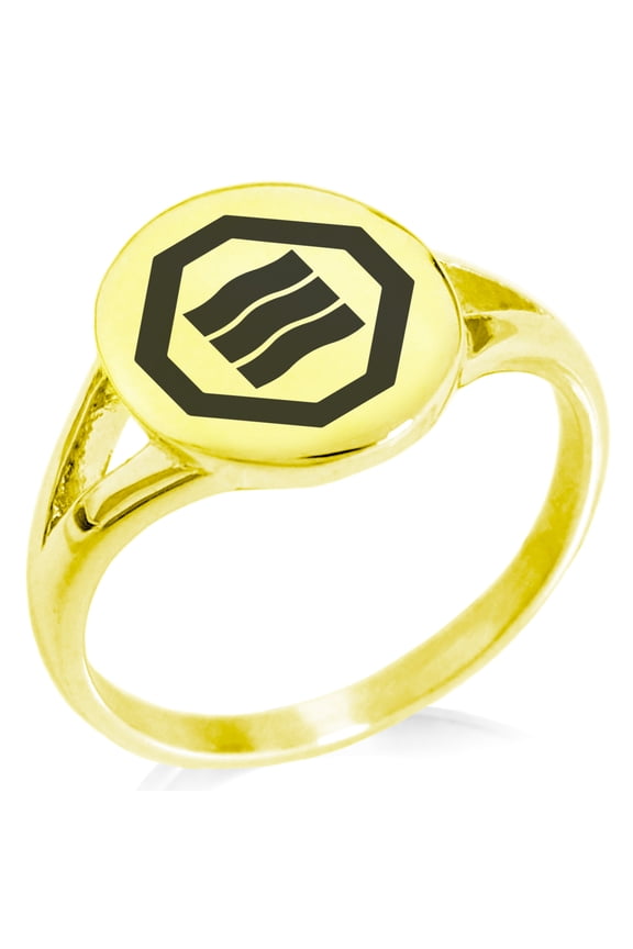 Stainless Steel Kurushima Samurai Crest Minimalist Oval Top Polished Statement Signet Ring