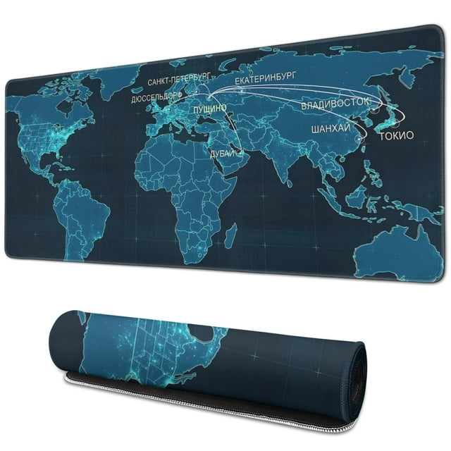Journey Through Your Game: World Map Mouse Pad - Non-Slip Base, Stitched Edges, Extended XXL (31.5x11.8 Inch)